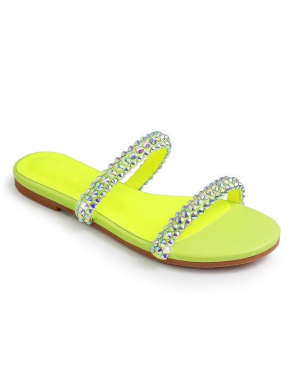 Liliana Bright Lime Neon Rhinestone Sandals, size 10 New in Box